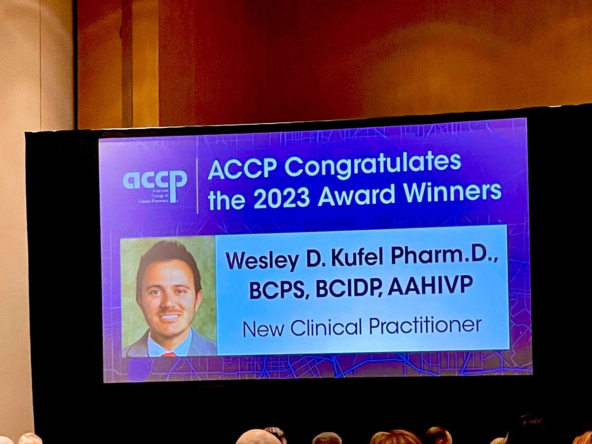 RadhikaIdpharmd's tweet photo. Congratulations 🎊 🎉 to Dr. Wes Kufel @WesKufel for being recognized as the @ACCP 2023 New Clinical Practitioner Award!Very well deserved👏🏼
@accpinfdprn @SIDPharm #ACCPAM23 https://t.co/bukVJFUC83