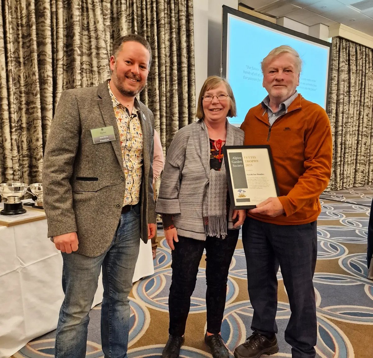 Sue and I were thrilled to be awarded one of the Alpine Garden Societies highest awards at the AGM yesterday - The Lyttel Trophy - in recognition of our being 'Stalwarts in growing a range of Alpines, Bulbs and Dwarf Shrubs and supporters of a range of AGS and SRGC Shows.'
