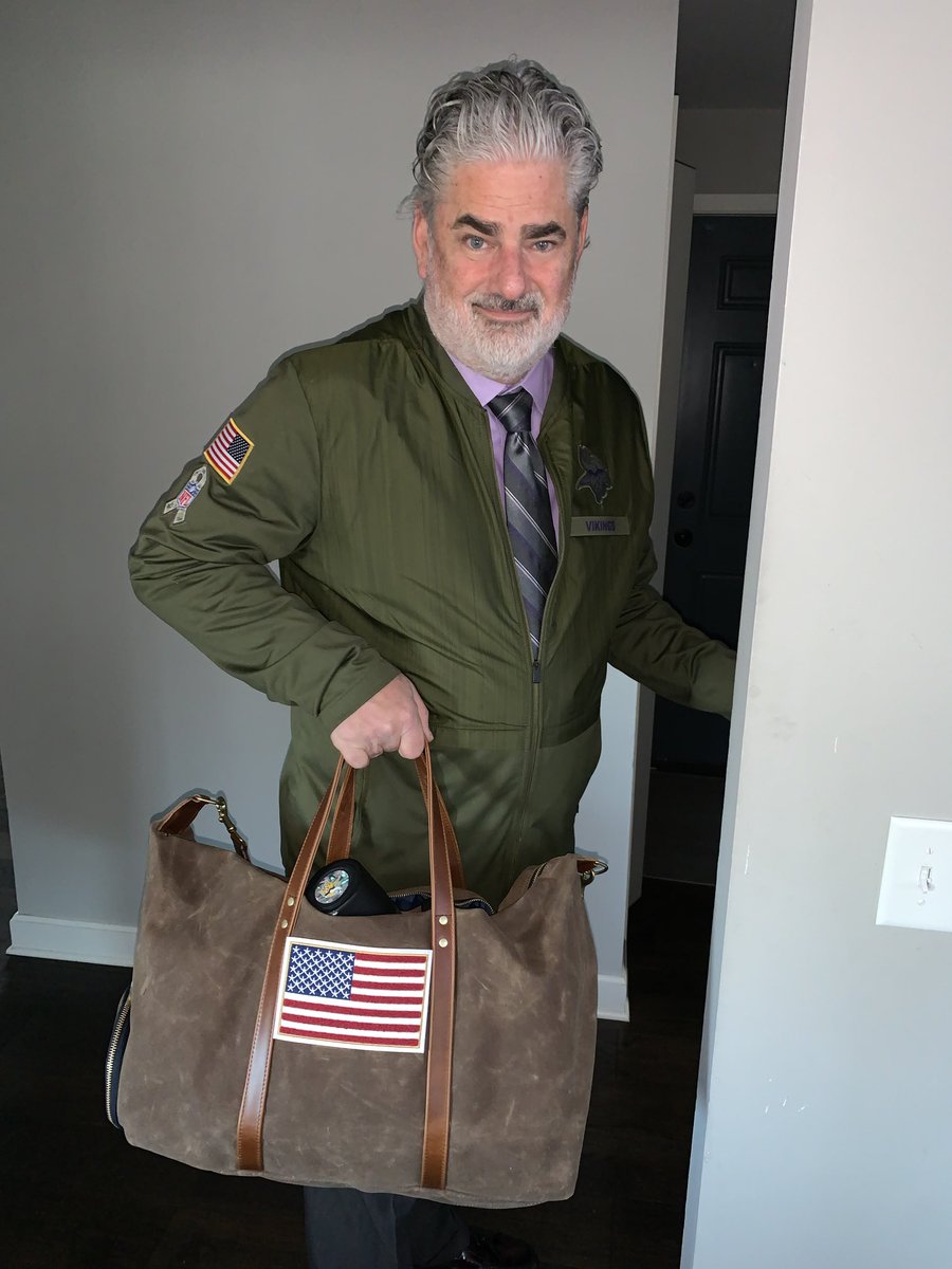 Off to call Saints-Vikes using my cool new bag. Good work by the Heritage gang raising more than $50k for veterans, and u can win a sweet Vikes bag like this by starting at the website. 

heritagegear.com/pages/minnesot…