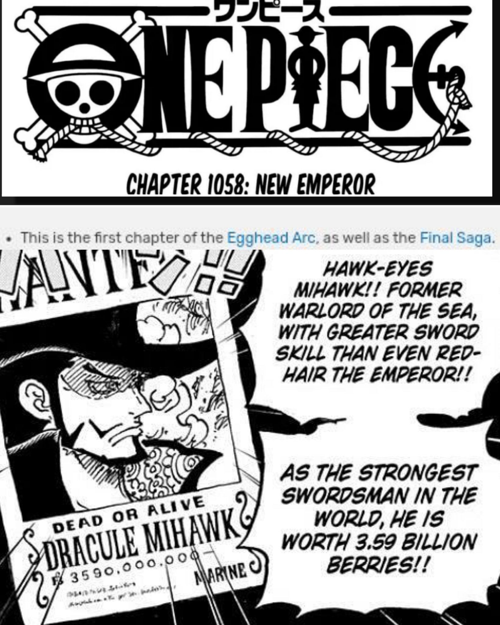 One Piece Chapter 1058 (leaked): Twitter in turmoil over Mihawk's new bounty