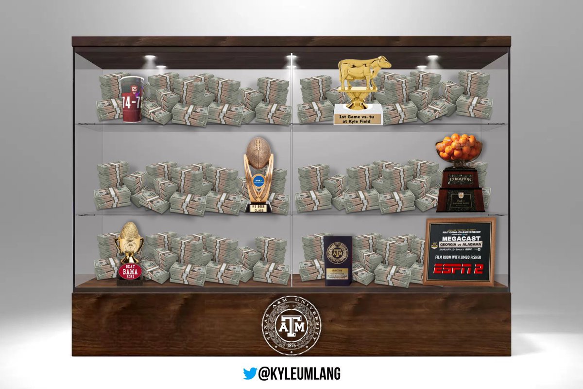 kyleumlang's tweet image. Jimbo Fisher leaves Texas A&amp;amp;M but not empty handed. Check out his trophy case to be installed this off-season in the Texas A&amp;amp;M Hall of Champions