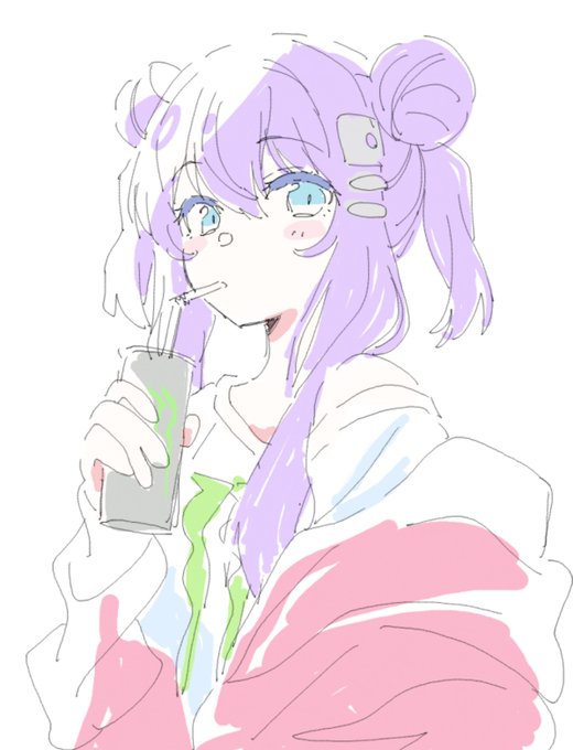 「blush drinking straw in mouth」 illustration images(Latest)