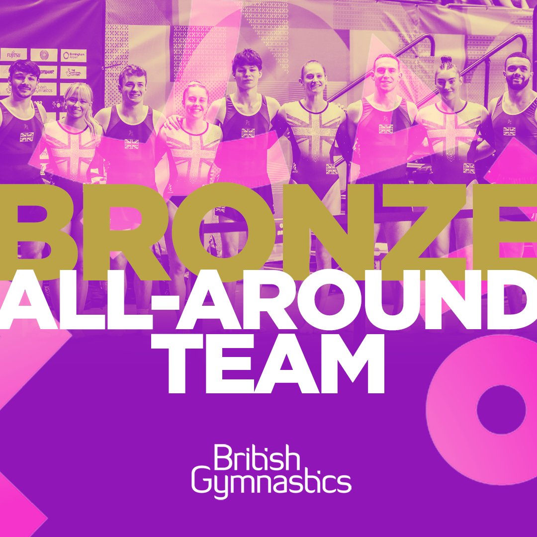BritGymnastics's tweet image. Bronze All-Around Team medallists 🥉

What a way to finish the competition.

Well done to Lewis Gosling, Kirsty Way, Fred Teague, Shanice Davidson, Andrew Stamp, Zak Perzamanos, Corey Walkes, Bryony Page &amp;amp; Izzy Songhurst!

Amazing work by everyone involved 🎉

#WTGC2023