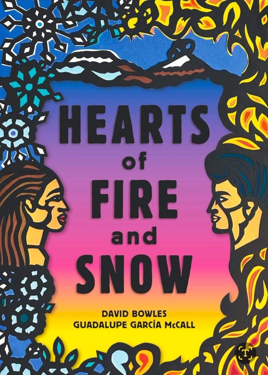 Here’s the cover of HEARTS OF FIRE AND SNOW, the upcoming YA romantasy by @DavidOBowles and me, featuring art by Beatriz Vasquez Art! This sequel to the legend of volcanoes Iztaccihuatl and Popocatepetl drops June 2024 from @bloomsburykids ... ARCs available next week at #NCTE.