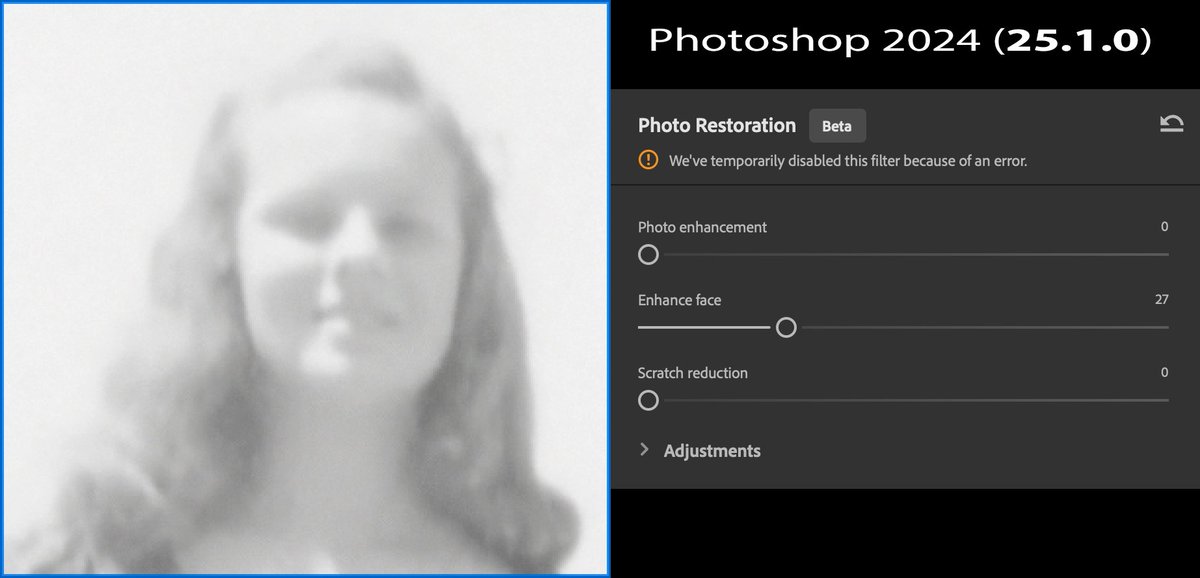 JonAshley's tweet image. @AdobeCare Plenty of Support Forum posts on this, but 1+ years later we still see &quot;We&apos;ve temporarily disabled this filter&quot; too often. #Photoshop #NeuralFilter #Bug