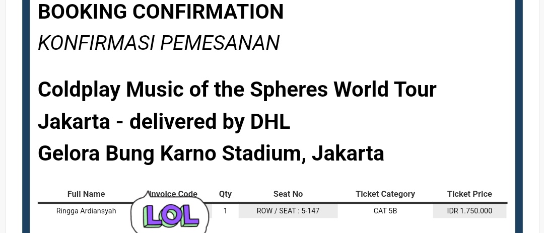 autophiless's tweet photo. ⚠️WTS TIX COLDPLAY JKT⚠️
wts 1 tix cat 5b 1,9 jt nego tipis, any supporting docs to divert my tix will be provided yahh
#wts #coldplayinjkt https://t.co/ptEozoz5ZM