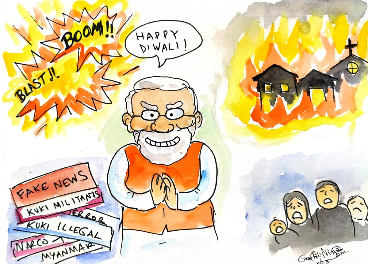 Happy Diwali Modiji @PMOIndia May the blast of mortars & burning of tribal houses in Manipur light up your night. May the cries of displaced people fill your ears & messages of fake news pour in your news feed🙏🏻🪔
#SeparateAdministration4Kuki_Zo #ManipurTribals