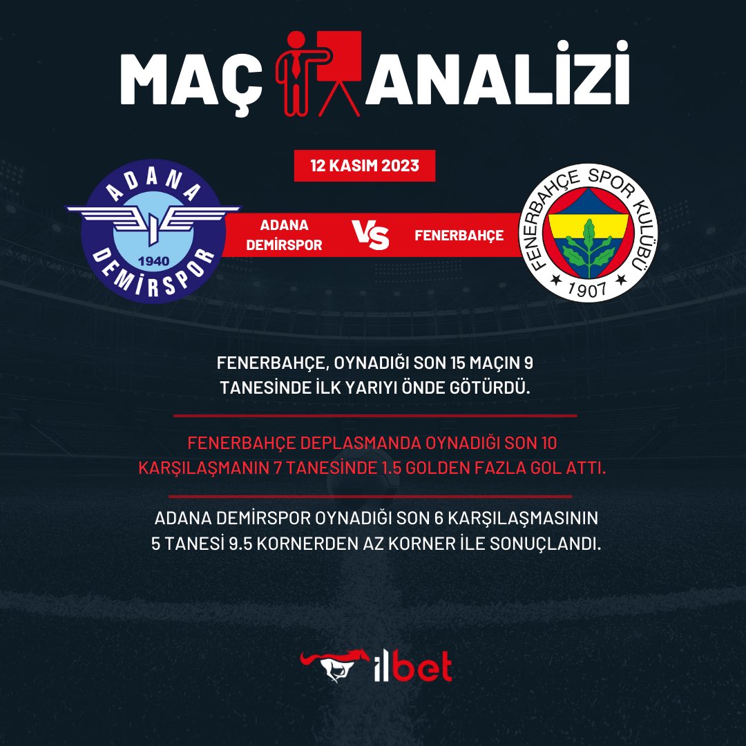 🏆 Süper Lig'de rekabet dolu karşılaşma ! 🏟 Heyecan dolu karşılaşmada Adana Demirspor ile Fenerbahçe karşılaşıyor ! 👀 Yüksek kazançlar için maç analizlerimize göz atmayı unutmayın ! Kesintisiz erişim ; bit.ly/3uhdAnm