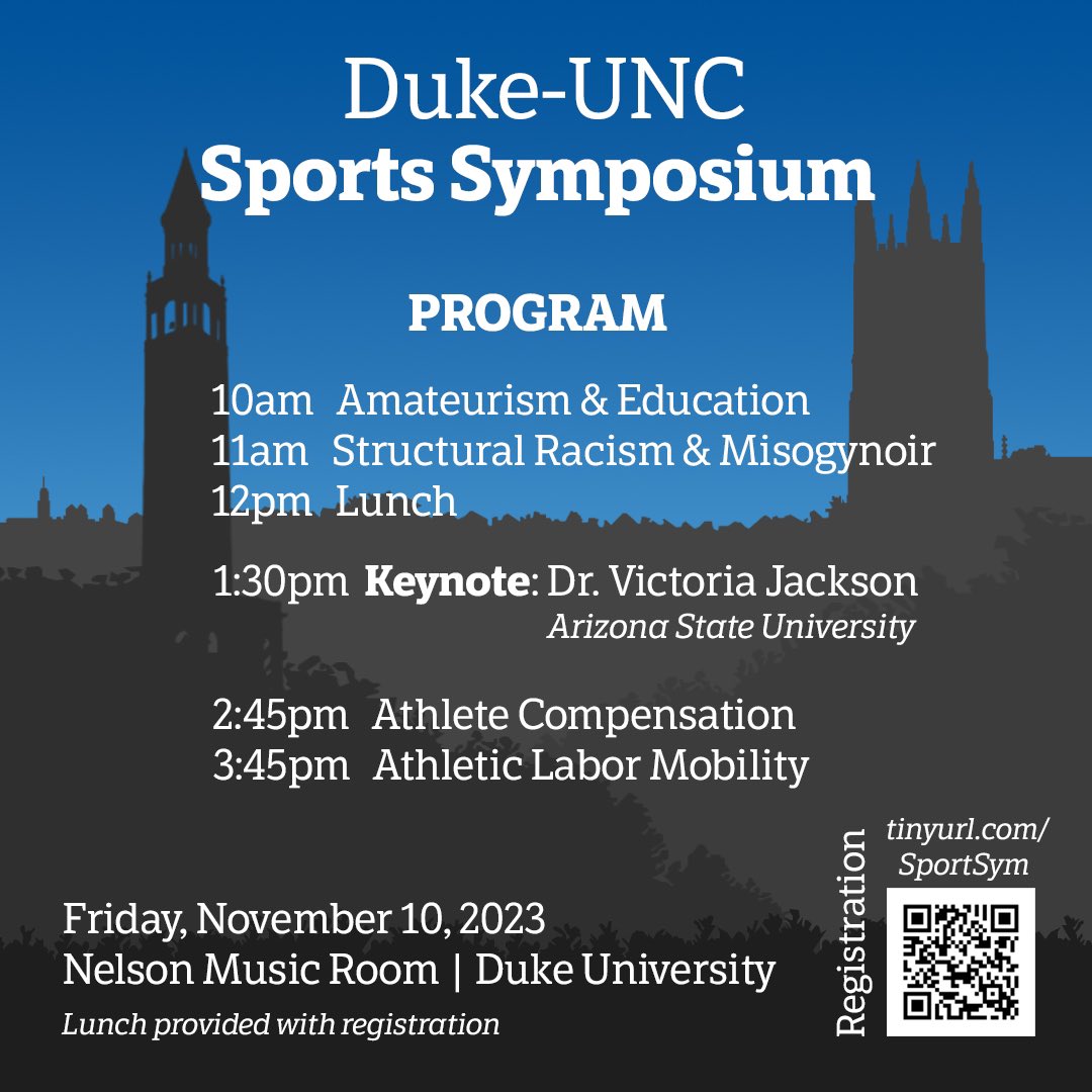 the Duke-UNC sports symposium was a success! we hosted our event at Duke on fri and then UNC hosted us for the game on sat. a fun and insightful and packed two days thanks again to our panelists, our sponsors, and the other organizers: sites.duke.edu/dukeuncsportss…