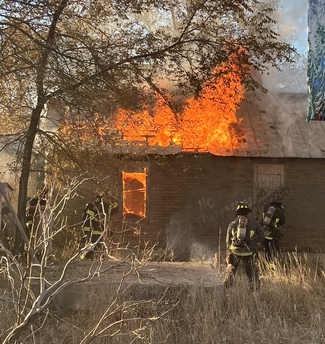 poudrefire's tweet photo. Crews are beginning to leave the scene after extinguishing a fire in an unoccupied shed in the 1800 block of N. College. The building was fully involved when firefighters arrived. https://t.co/Mfo3MXO7vL