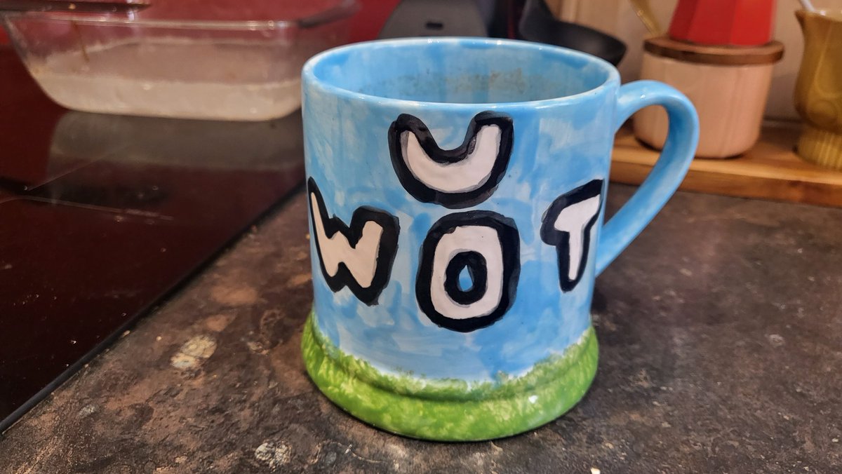 stuffdrawnbad's tweet image. Painted pat from BBC Ghosts, even got a half dunked biscuit painted in the bottom