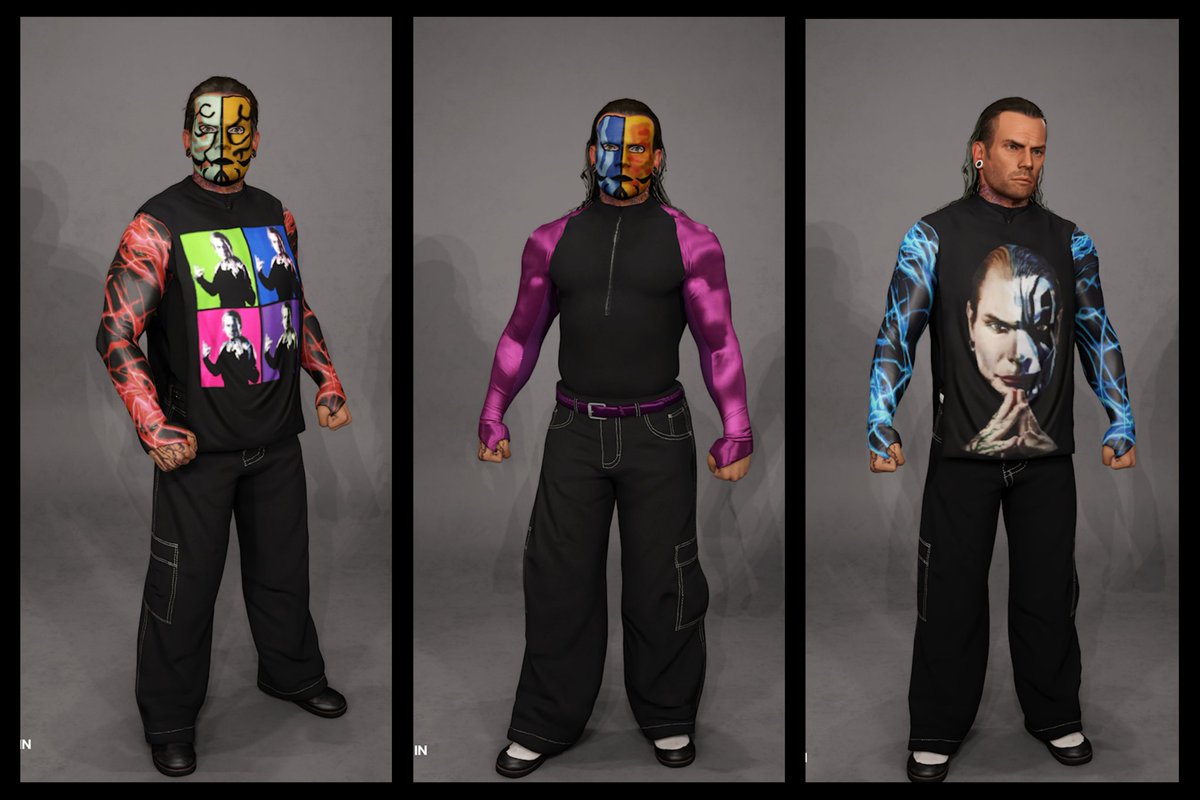 Version 2 of Jeff Hardy now available as 4 packs.

TNA Heel, TNA 11/13, WWE 17/18 and WWE Face paint.

HASHTAGS: jeffhardy, hardyboys, Valoween

#WWE2K23