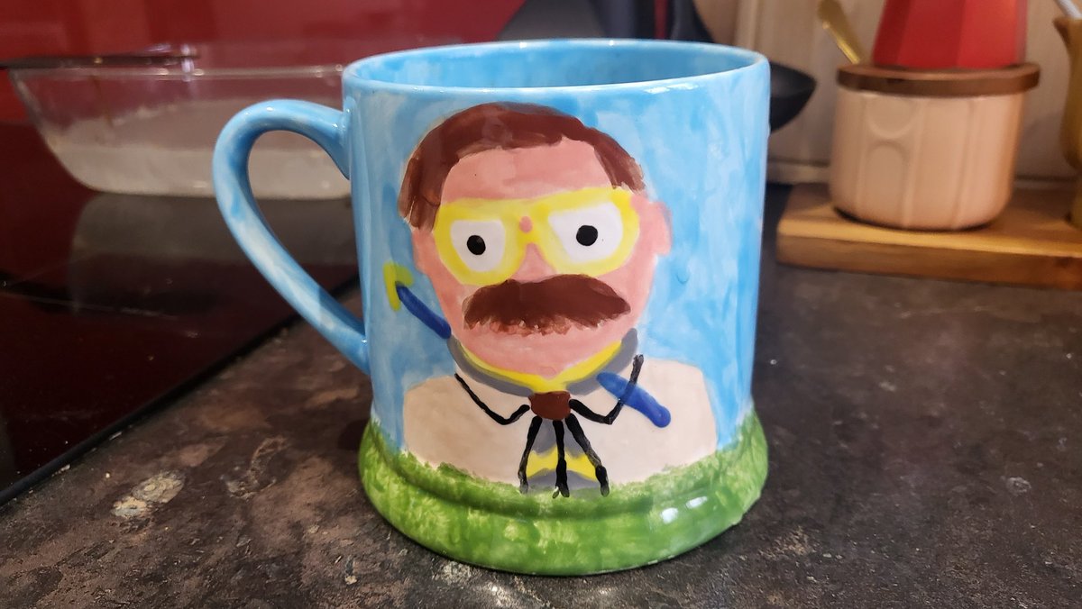 stuffdrawnbad's tweet image. Painted pat from BBC Ghosts, even got a half dunked biscuit painted in the bottom