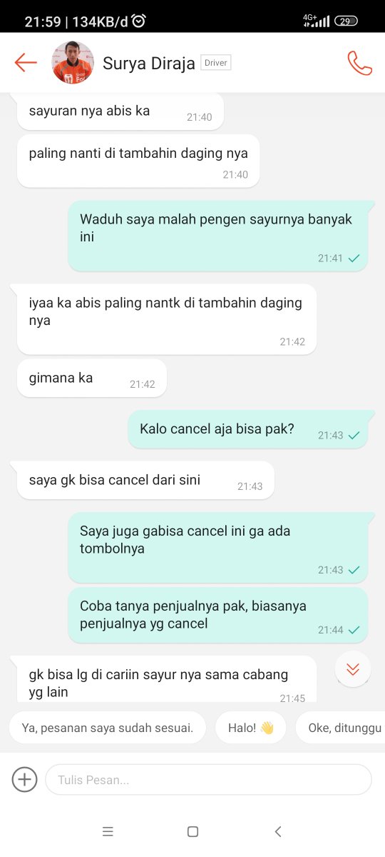 Eca_ko's tweet photo. @ShopeeID Ini gimana sih udah tau bahan makanan nya habis tapi gamau cancel. Saya sebagai pembeli juga gabisa cancel by aplikasi. Chat lewat app malah bot yg jawab, di telpon juga bot yg jawab https://t.co/t4AMNMWgSl