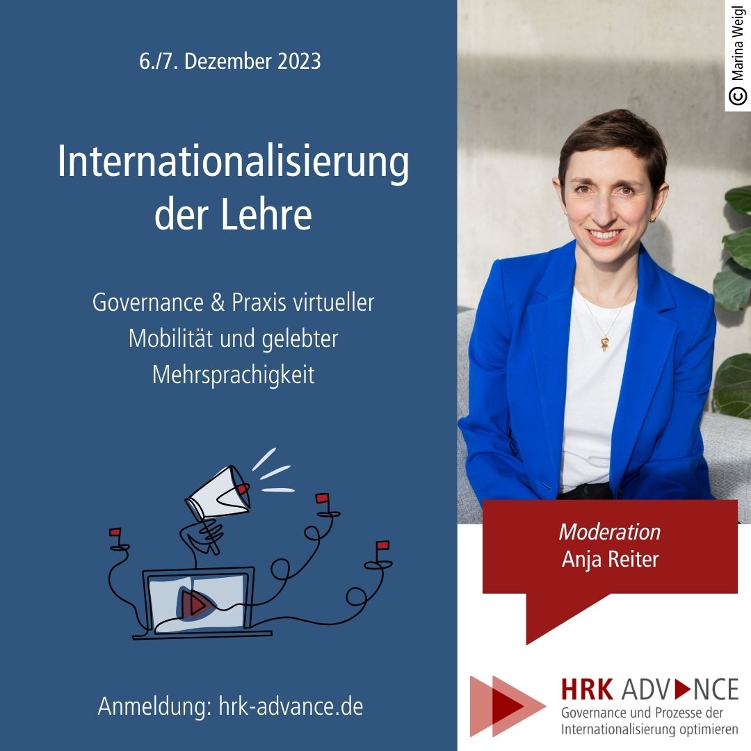 Ich moderiere am 6. Dezember 2023 die virtuelle Themenzyklustagung „Internationalisierung der Lehre“ des Projekts #HRKADAVANCE. Programm, Infos und Anmeldung gibt es unter hrk-advance.de.