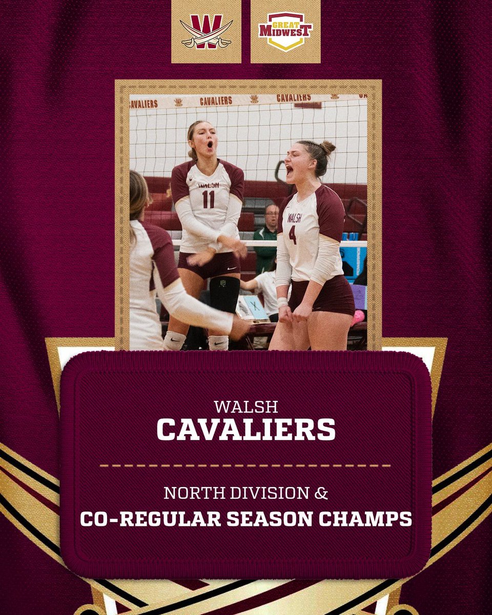 WalshVolleyball's tweet photo. 2023 G-MAC Regular Season Co-Champions‼️🏆💍

For the first time since WU joined NCAA D2 in 2013, the Cavs have captured a share of the regular season championship. WUVB shares the North Division, their first divisional championship since 2018. 

WUVB will host Tiffin on Tues. https://t.co/VEULH3JZDt