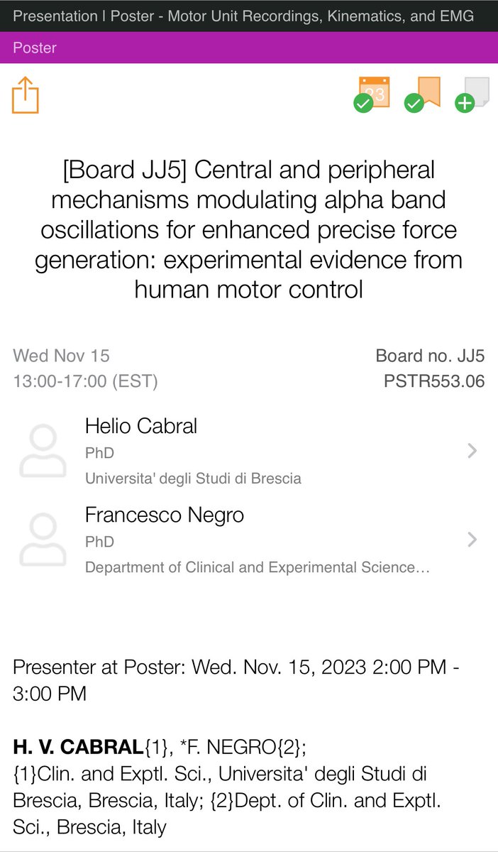 helio_cabral's tweet image. Looking forward to presenting at #SfN23 some of my postdoc work at @INcEPTION_unibs @unibs_official, describing alpha band modulations in the shared synaptic inputs to alpha motor neurons.
🔎 Check out our poster at board JJ5 on Wednesday afternoon! #motorunit #neuralcontrol