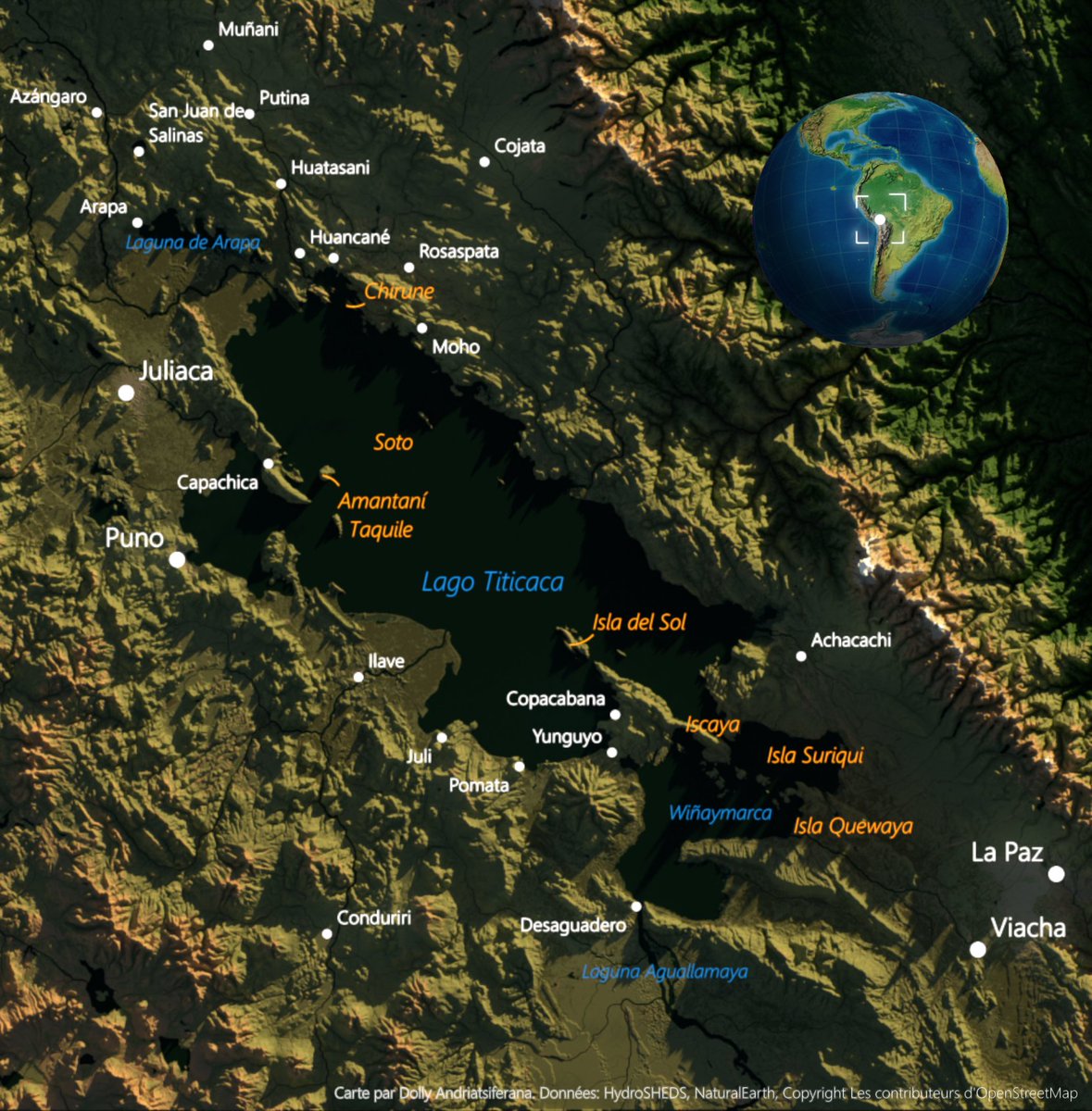 privatemajory's tweet photo. #30DayMapChallenge Jour 12: Amérique du Sud. Le lac Titicaca, situé entre le Pérou et la Bolivie, est le plus grand lac d'Amérique du Sud. https://t.co/MReg3MxIUJ