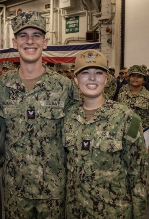 RickardJen's tweet photo. @jeffdantzlertv shout-out to our sailors, Bradley &amp; Shanice.  Serving our country and cheering on the Dawgs! https://t.co/deVMzZmHvu