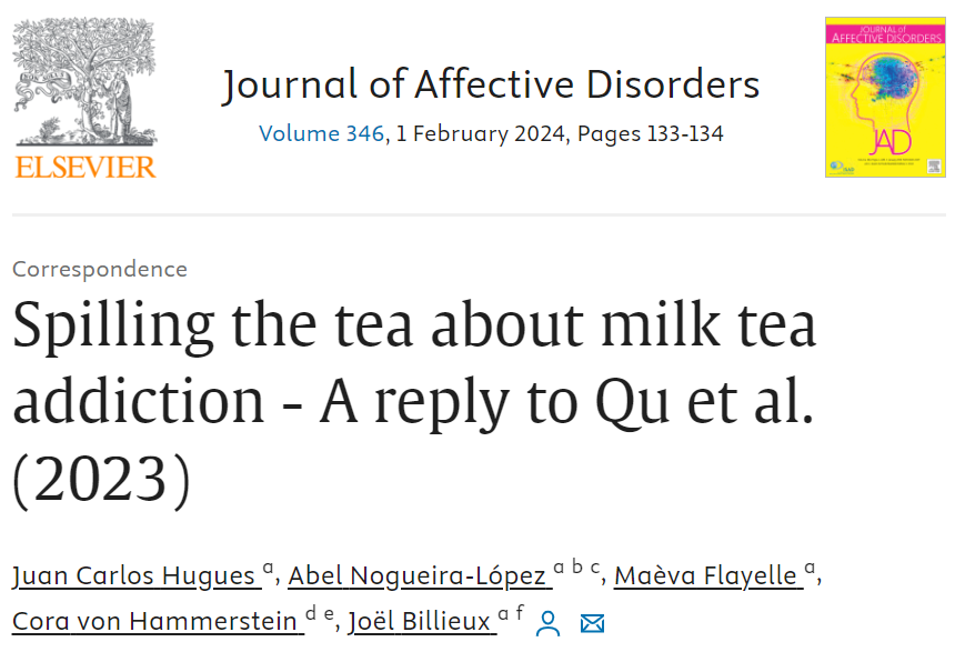JoelBillieux's tweet photo. Spilling the tea about milk tea addiction - A reply to Qu et al. (2023)  Our recent paper is available; without a paywall if you use the following link: https://t.co/HjLISlBfTv

This paper is a reply to the following paper: https://t.co/j9wK6V1oIE https://t.co/YHQv4rkJkX