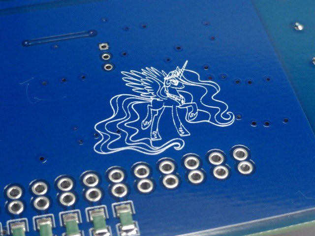 3CC0__'s tweet photo. My Little Pony circuit board etchings, two of which have been to space (2012-2015) https://t.co/CBfsJTvjhA