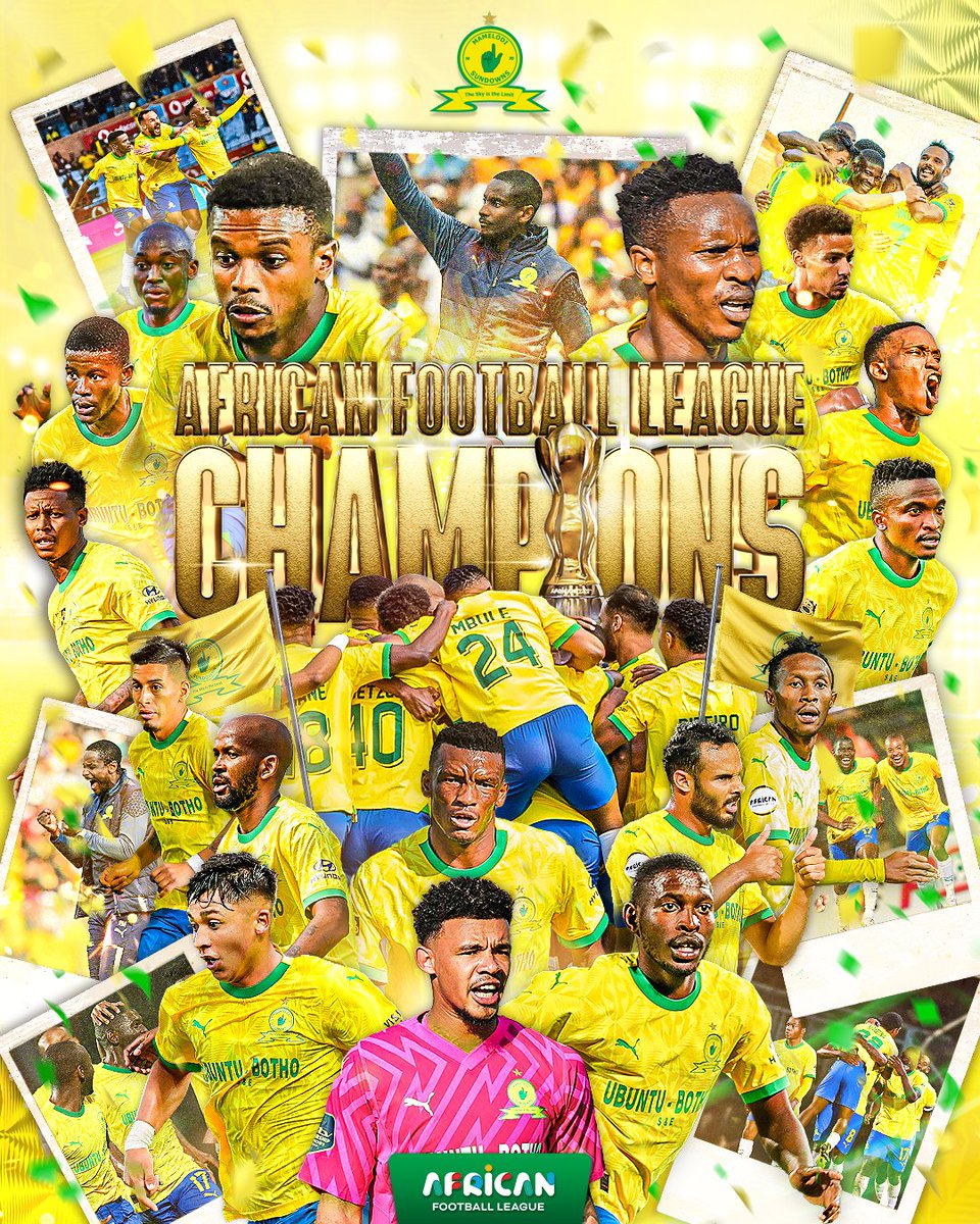 🏆 𝗠𝗔𝗦𝗔𝗡𝗗𝗔𝗪𝗔𝗡𝗔 𝗖𝗢𝗡𝗤𝗨𝗘𝗥 𝗧𝗛𝗘 𝗖𝗢𝗡𝗧𝗜𝗡𝗘𝗡𝗧 🏆

Mamelodi Sundowns are the first-ever African Football League Champions!! 🌍🌟 

#Sundowns #DownsLive #AFLFinals