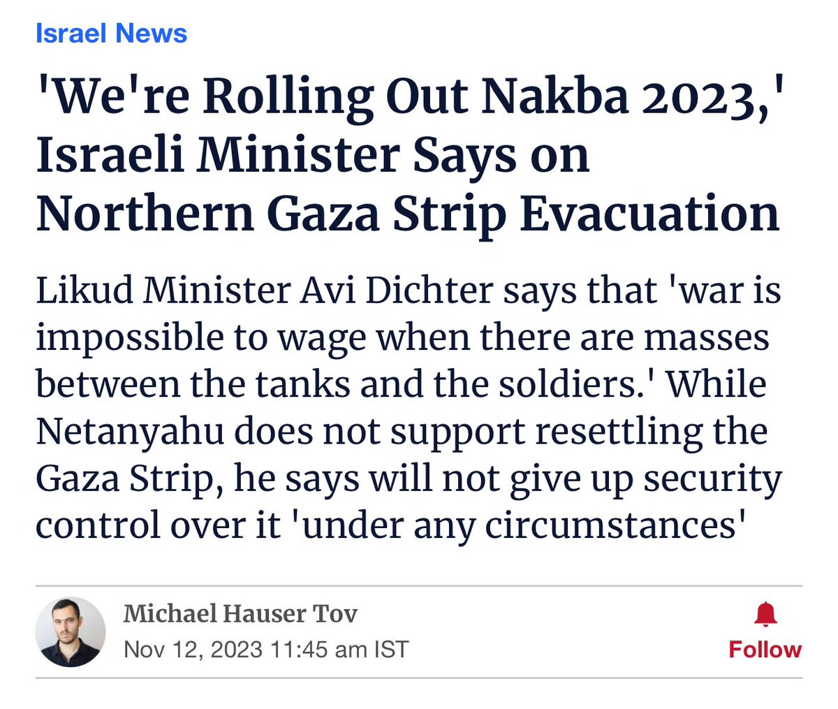 Israeli government officials express their genocidal intentions loud and clear.

Anything but a call for a ceasefire is an endorsement of this violence.

More from Haaretz: bit.ly/46e2S1n