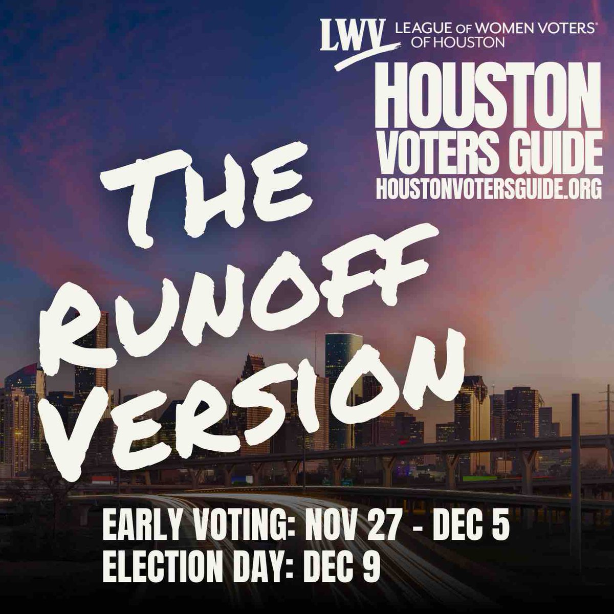 📣 JUST RELEASED! Houston Voters Guide: The Runoff Version 🕊️ It’s the same guide as always but trimmed down to just the runoff candidates. #lwvhouston