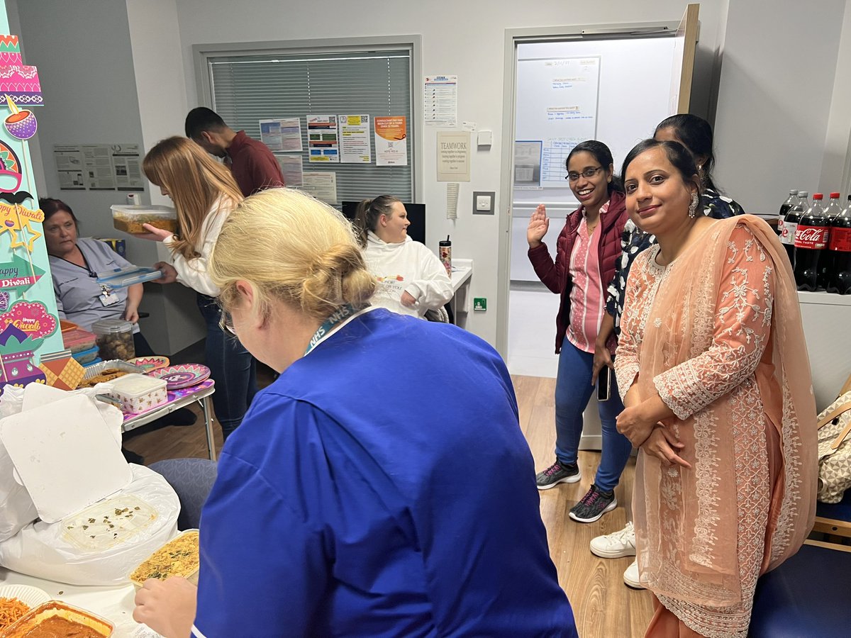 HWright93's tweet photo. Happy Diwali from Ward 6A! Gorgeous food and gorgeous company! I am so lucky to be part of such an amazing team ❤️ @LivHospitals @SamWestwell @racsmi123 #HappyDiwali2023 #FestivalofLight #cardiology https://t.co/lHh5zXlGdz