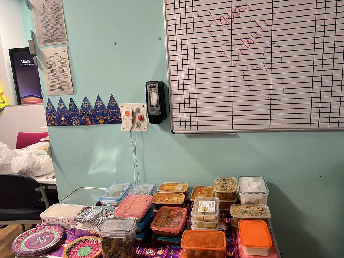 HWright93's tweet photo. Happy Diwali from Ward 6A! Gorgeous food and gorgeous company! I am so lucky to be part of such an amazing team ❤️ @LivHospitals @SamWestwell @racsmi123 #HappyDiwali2023 #FestivalofLight #cardiology https://t.co/lHh5zXlGdz
