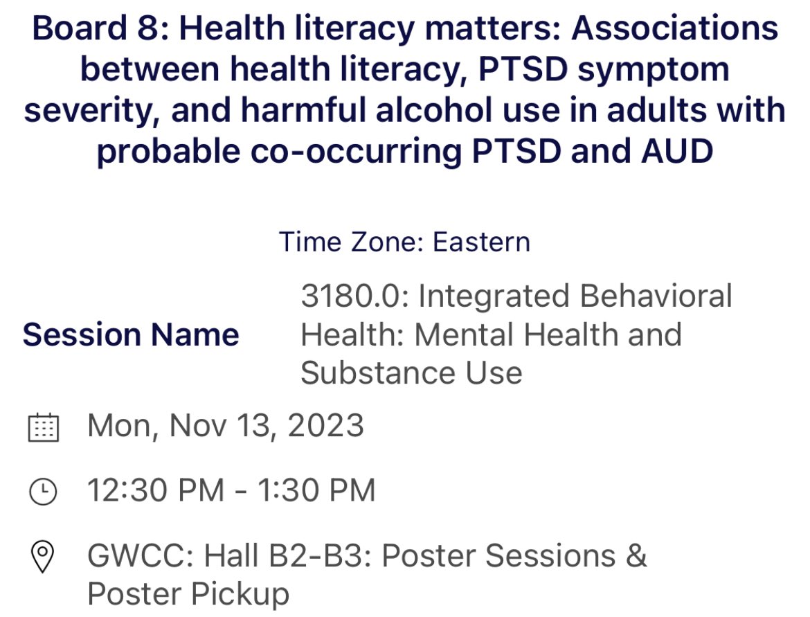 ItsGouldNotGold's tweet photo. Very excited to be at #APHA2023! I’ll be presenting a poster on health literacy’s association with PTSD and AUD on Monday and I’d love to connect with anyone else that’s here! https://t.co/9pMSOrcL6Z