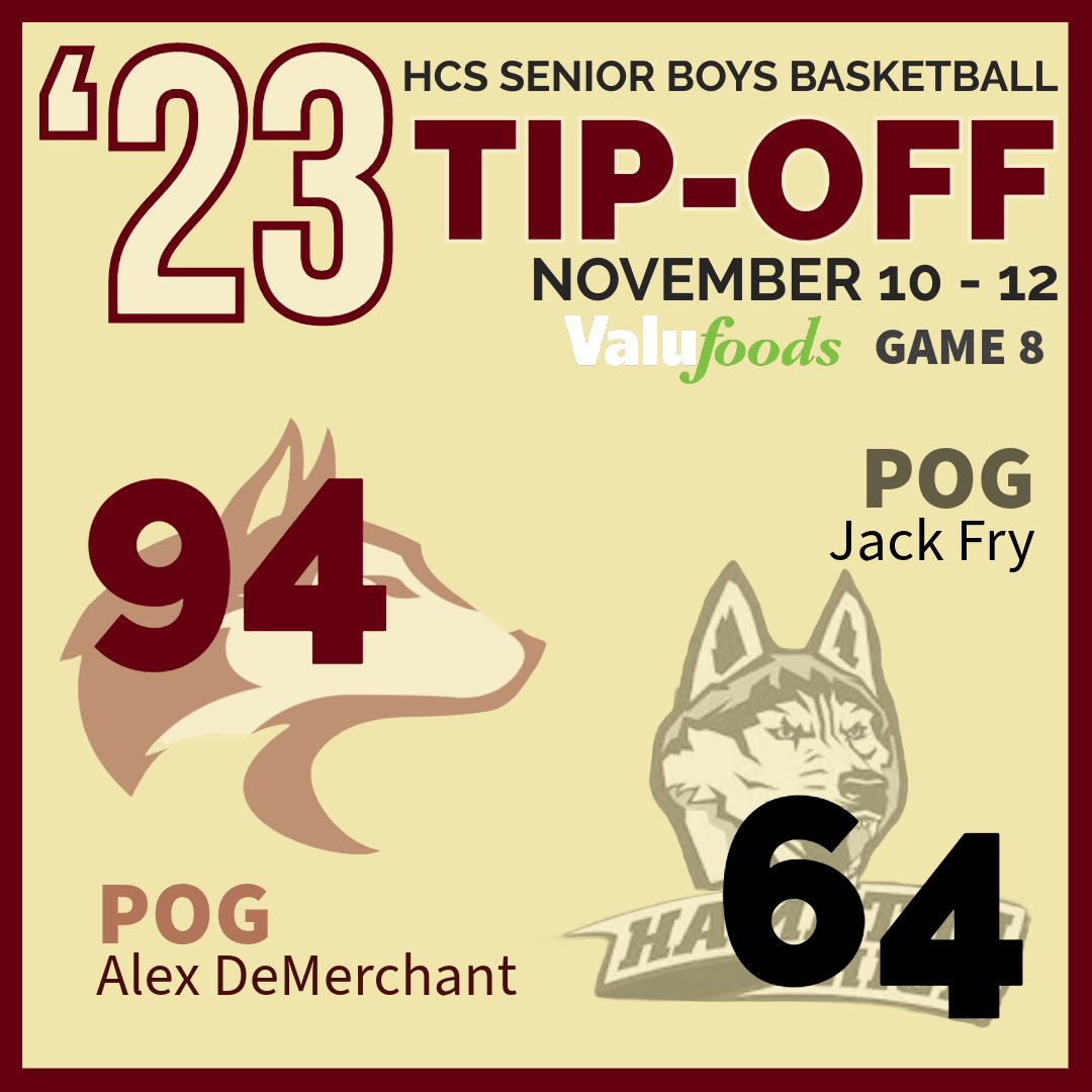 1 up and 1 down yesterday at The HCS Tip-Off for the Huskies Senior Boys Basketball team.

They’ll finish up today at 4:00pm against <a href="/MVPulamoo/">MVHS</a>. Come on up the hill or catch us on the stream @HCS_Huskies on YouTube.