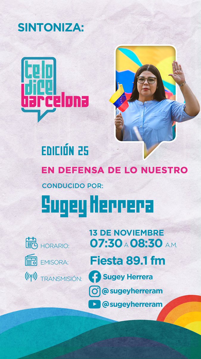 Como cada lunes, mañana tendremos una nueva edición de Te lo Dice Barcelona! Estaré hablándoles sobre la defensa del Esequibo, qué podemos aportar, como venezolanos, para la recuperación de nuestro territorio!