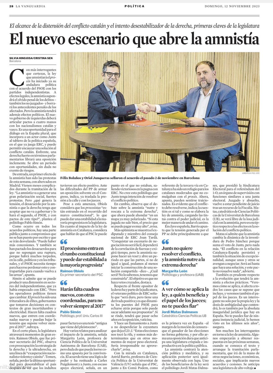 Silvia Hinojosa (@slvhinojosa) on Twitter photo La ley que amnistiará el ‘procés’ ha iniciado su andadura política y abre un nuevo escenario, complejo. Lo contamos en La Vanguardia, a cuatro manos con <a href="/cristinasenl/">Cristina Sen</a> y el análisis de los expertos <a href="/JMatasD/">Jordi Matas Dalmases</a> Pablo Simón ( <a href="/kanciller/">Pablo Simón</a> ) <a href="/AstridBarrio/">Astrid Barrio</a> <a href="/robiols/">Raimon Obiols</a> <a href="/JoanTarda/">Joan Tardà i Coma</a> @leon_marga La ley que amnistiará el ‘procés’ ha iniciado su andadura política y abre un nuevo escenario, complejo. Lo contamos en La Vanguardia, a cuatro manos con <a href="/cristinasenl/">Cristina Sen</a> y el análisis de los expertos <a href="/JMatasD/">Jordi Matas Dalmases</a> Pablo Simón ( <a href="/kanciller/">Pablo Simón</a> ) <a href="/AstridBarrio/">Astrid Barrio</a> <a href="/robiols/">Raimon Obiols</a> <a href="/JoanTarda/">Joan Tardà i Coma</a> @leon_marga