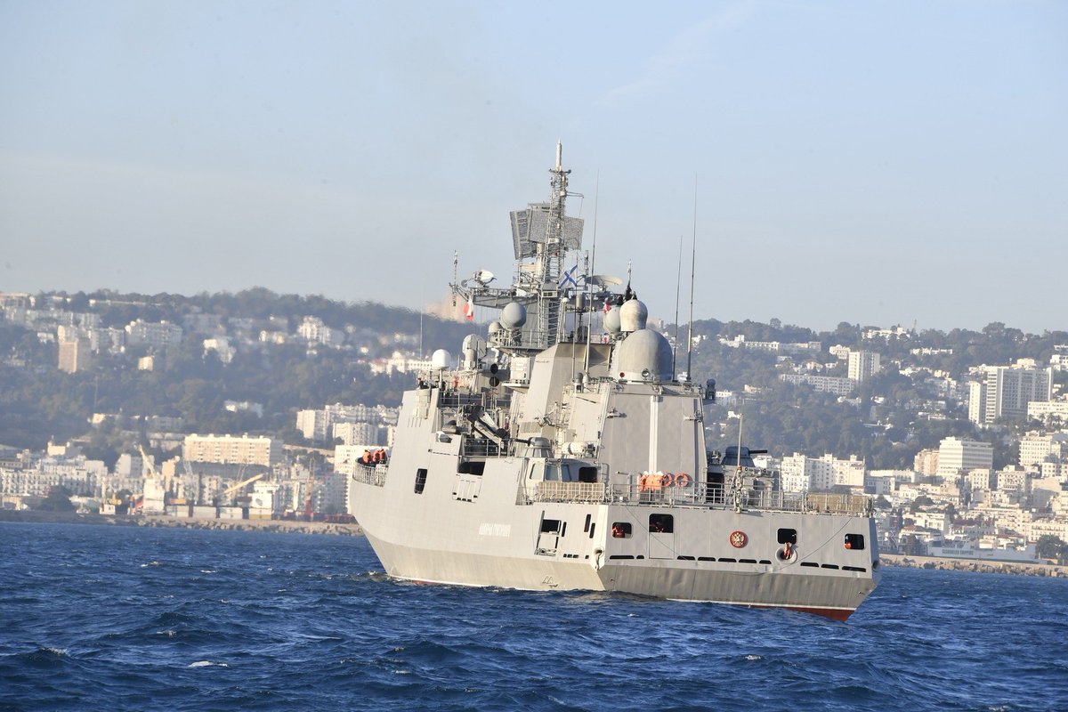 The #RussianNavy frigate #AdmiralGrigovich745 of the black sea fleet docked today at the port of Algiers for a 3-day visit , this stop aims to enhance military cooperation between the two navies . 
this frigate has a significant #ASW capabilities !