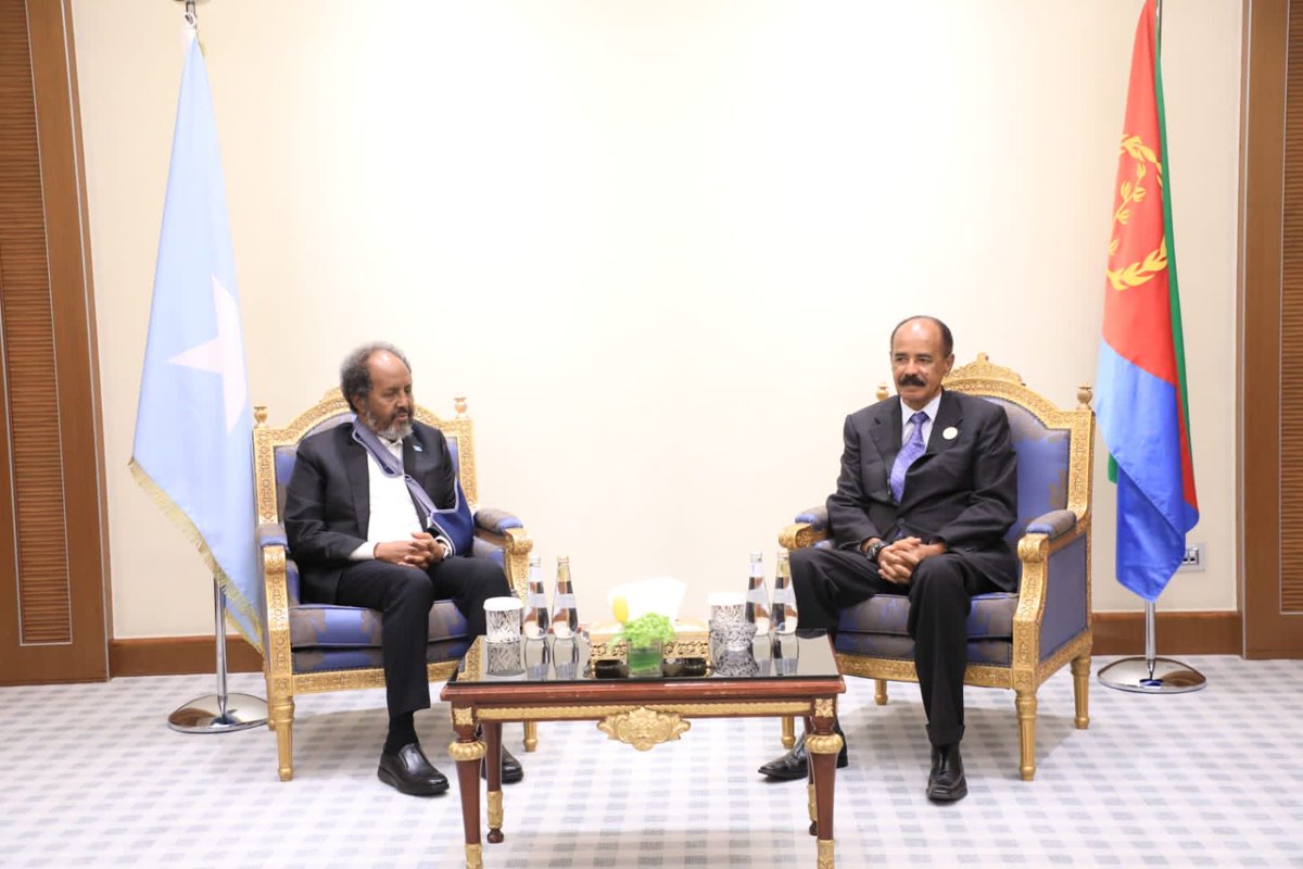 hawelti's tweet photo. President Isaias Afwerki today met in Riyadh Somali President Hassan S. Mohamud. The two leaders re-affirmed readiness to elevate bilateral historical bonds/ties to new heights with all-rounded cooperation & to coordinate their efforts for regional stability & security of Red Sea https://t.co/mYpIxcdzRC