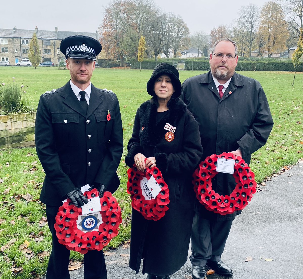A great privilege and honour to represent @LordLtWY at the Remembrance procession and service at the cenotaph in Eccleshill . A huge turnout from the community despite the heavy rain to remember those who had made the ultimate sacrifice for our freedom and democracy!