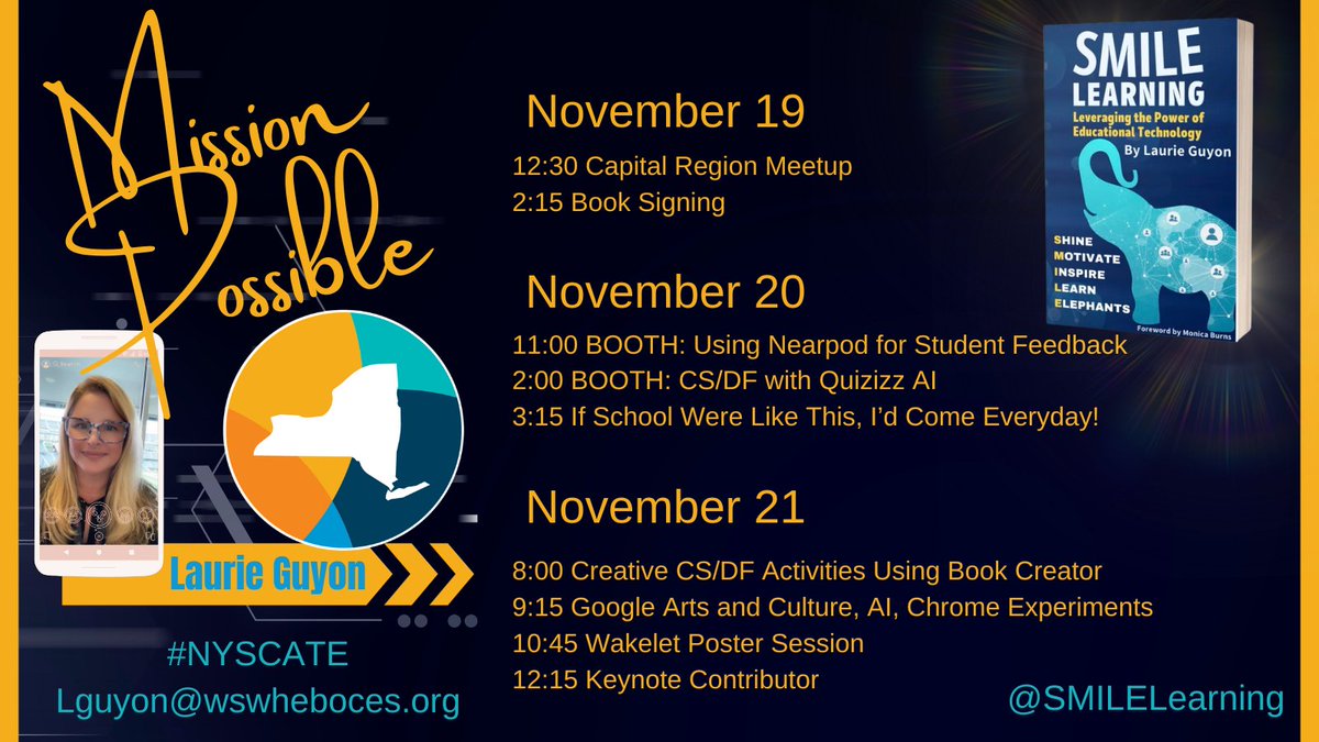 SMILELearning's tweet image. My schedule is set for @nyscate 2023! Come find and meet me at ANY of these sessions! 

#NYSCATE 
#CSforNY
@nearpod
@quizizz
@wakelet
@bookcreatorapp
@andrewferrone1
@googleforedu
@MatthewXJoseph
#XFactorEDU
#SMILElearning
#SMILEFactor