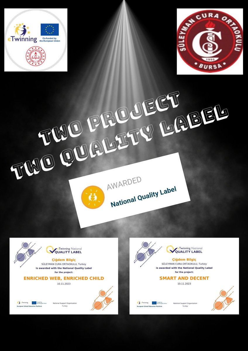 Bilişim Teknolojileri öğretmenimiz Çiğdem Bilgiç'in yürütücülüğünü yaptığı her iki eTwinning projesi de Ulusal Kalite Etiketi almaya hak kazandı <a href="/bursailmem16/">Bursa İl Millî Eğitim Müdürlüğü</a> <a href="/niluferilcemem/">Nilüfer İlçe MEM</a> <a href="/mzekiENGN/">Zeki ENGİN</a> @eTwNilufer16 @eTwinningBursa