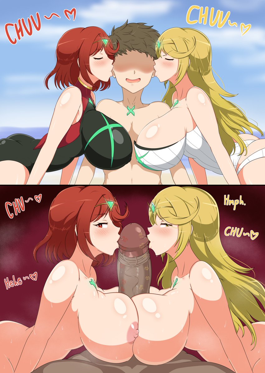 CodeDeepthroat's tweet photo. Commission for @RadiantAlex74 of Pyra and Mythra's "fun" at the beach~ https://t.co/aeLmLnxO7a