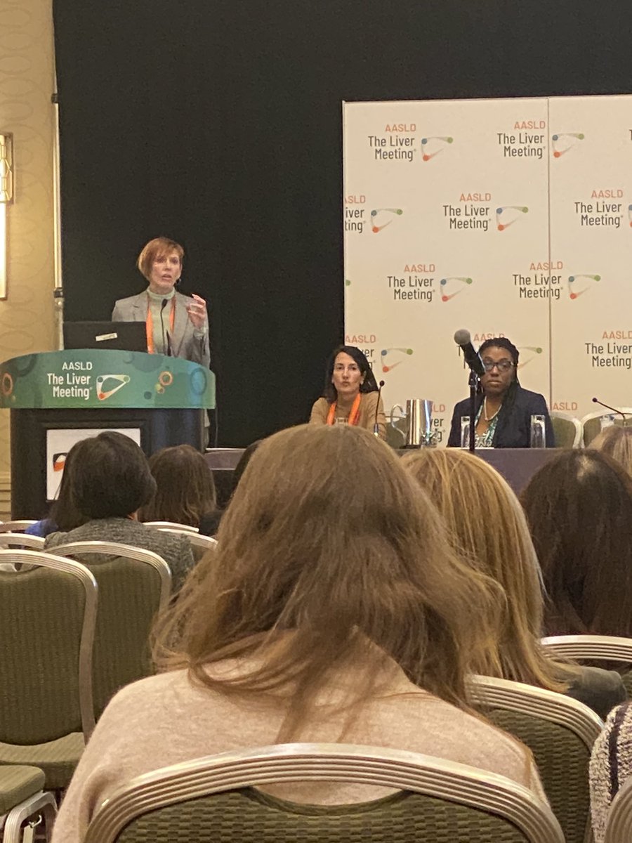 Packed room at @AASLDtweets joint Women's Initiatives Committee and Inclusion and Diversity Committee to hear Dr. #AndreaReid speak on leadership. Congratulations to @LaurenNephewMD and @MonikaSarkarMD for a fantastic event, with intro by @AASLDPresident! #TLM23