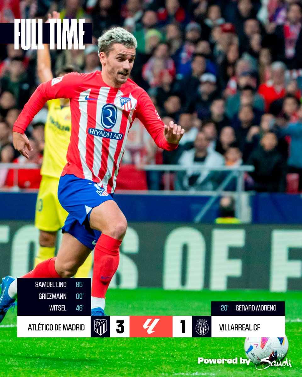 FT: #AtletiVillarreal 3-1

Hosts put on late show to seal victory!

#LALIGAEASPORTS | #ResultsByVisitSaudi