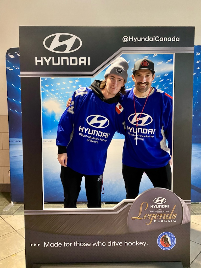 #HyundaiPartners <a href="/alwayshockeyy/">Zac Bell</a> &amp; <a href="/howtohockey/">Coach Jeremy - How To Hockey</a> are getting ready for a very special intermission with the Legends. Stay tuned! #HHOF2023 #HyundaiDrivesHockey