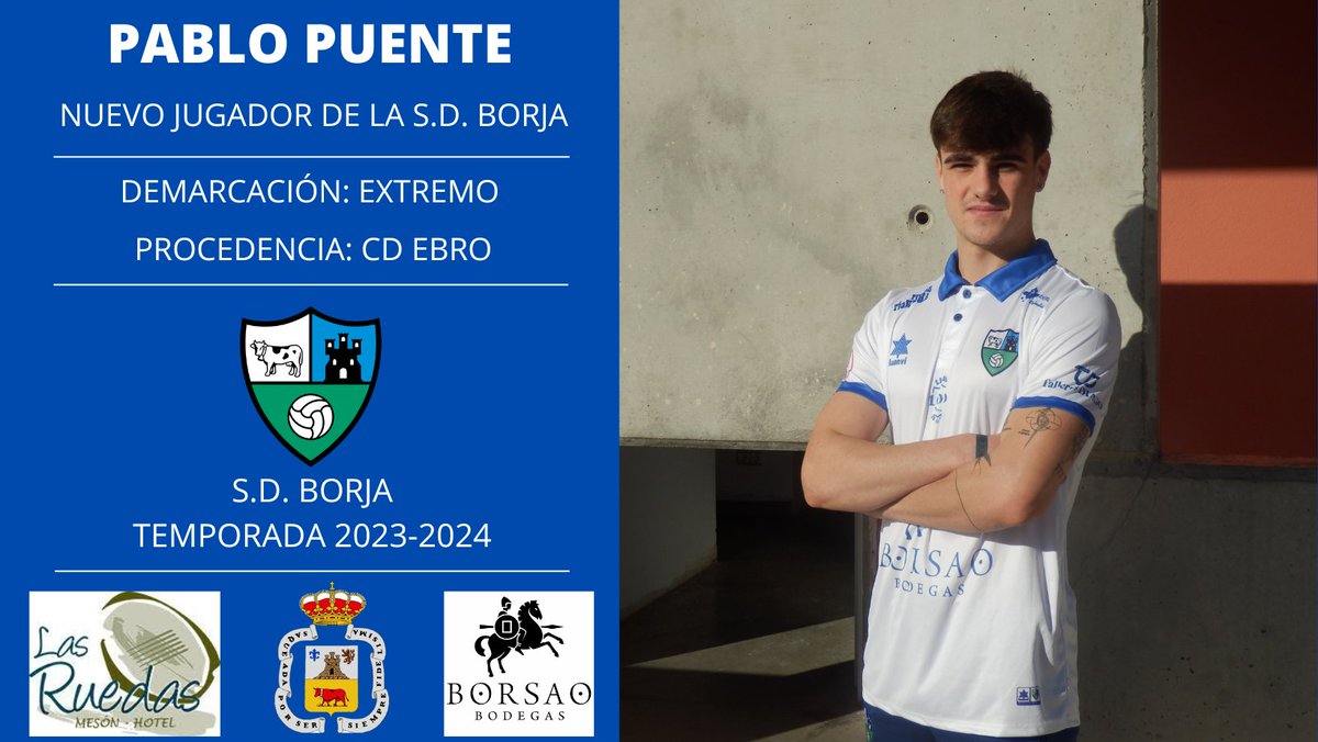 OFICIAL: Pablo Puente, nuevo jugador de la S.D. Borja. Extremo procedente del C.D. Ebro que llega para reforzar la parcela ofensiva del equipo. Bienvenido y mucha suerte, Pablo.