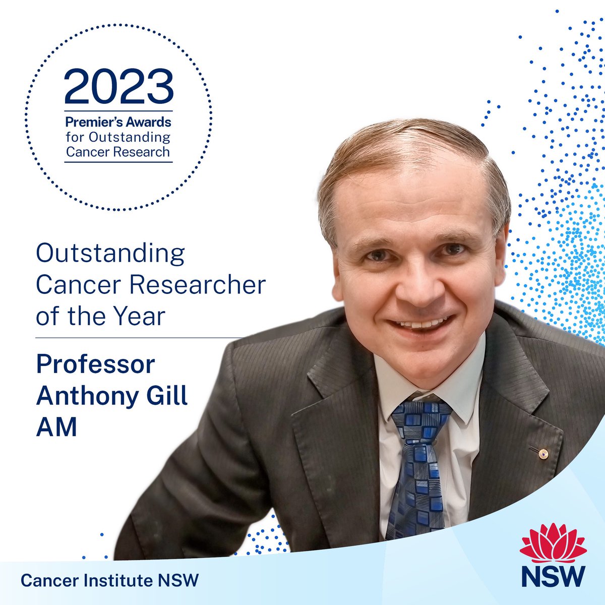 Prof Anthony Gill AM is the 2023 Outstanding Cancer Researcher of the Year, recognised for a career driving breakthroughs and innovation in NSW. Congratulations, Prof Gill! #cancerNSWawards