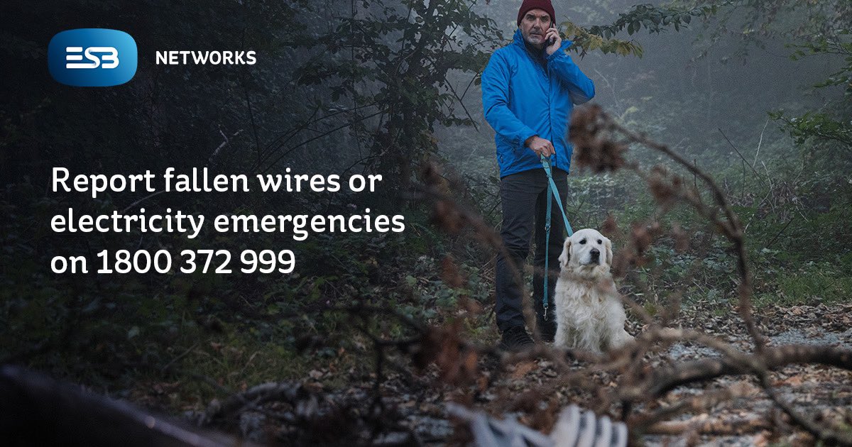 ESBNetworks's tweet image. Stay Safe during #StormDebi. Always assume electricity wires are live, so please #staysafe and #stayclear of all electricity wires.​

Please visit PowerCheck.ie to stay informed about estimated restoration times and power outages.