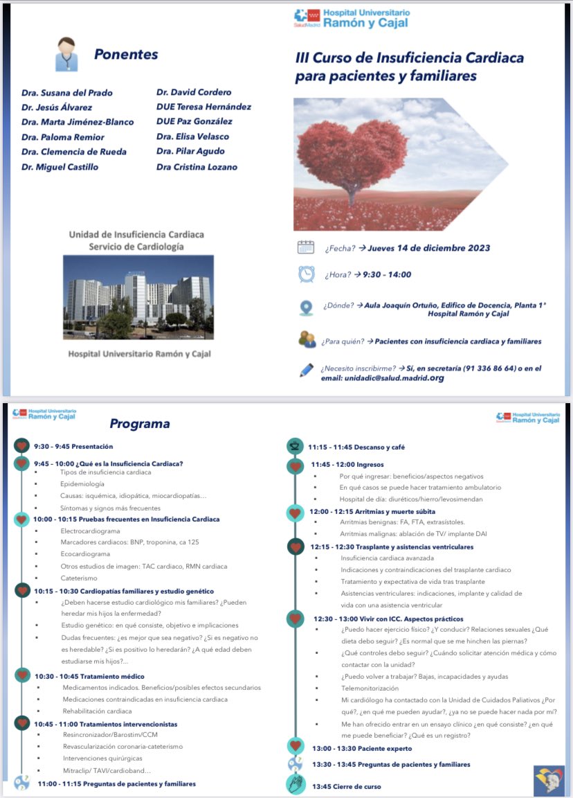 En diciembre en <a href="/IC_RyC/">IC_RyC</a>  repetimos Curso de insuficiencia cardiaca para pacientes y familiares <a href="/j_alvarezgarcia/">Jesús Álvarez-García</a> <a href="/PilarAgudoQ/">Pilar Agudo Quílez</a> <a href="/PalomaRemior/">Paloma Remior</a> <a href="/memen1407/">M</a>