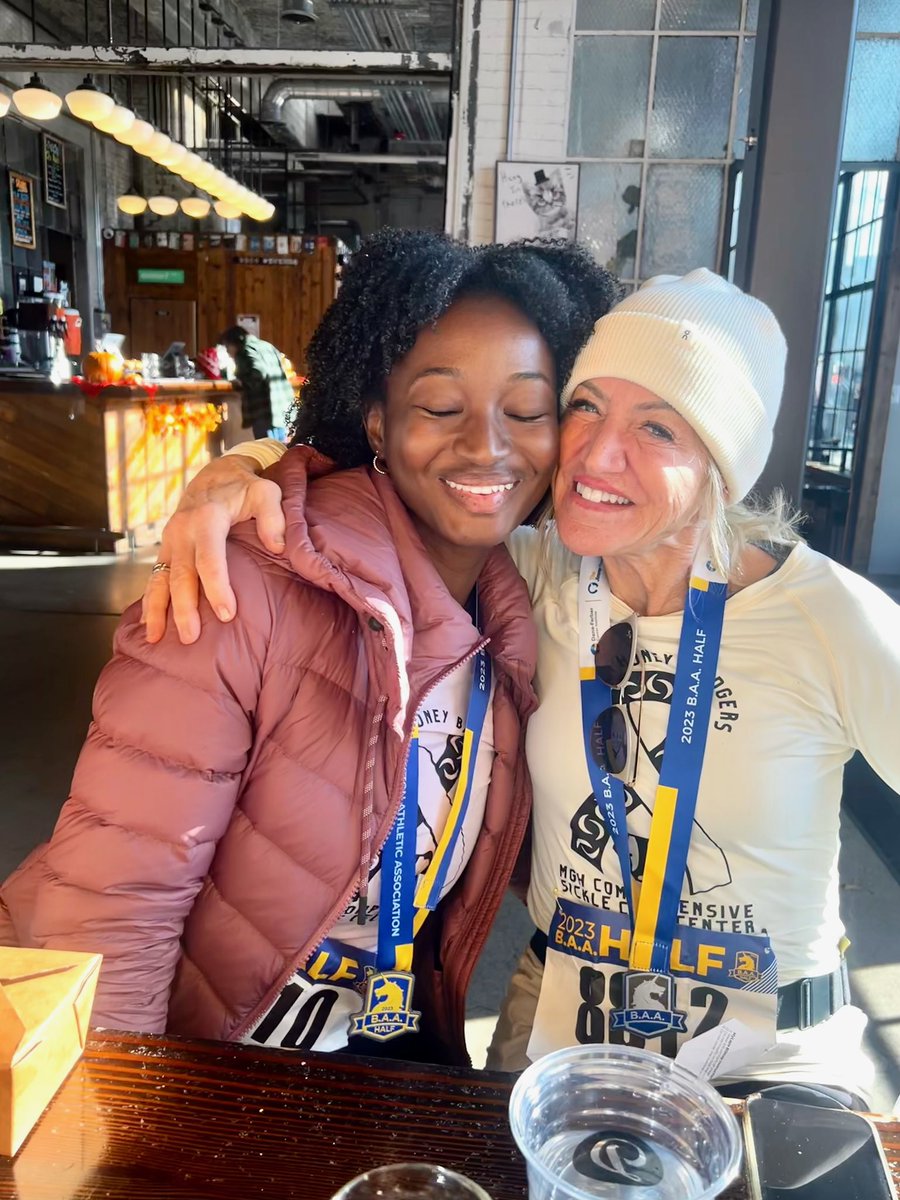 These photos say it all. After being told she can’t all her life, Amy shouted “I can do anything” as she crossed the finish line of the Boston Half Marathon today! Our #SCD warriors CAN do anything. Thank you to our incredible athletic trainer, Jen Miramontes for being her guide.