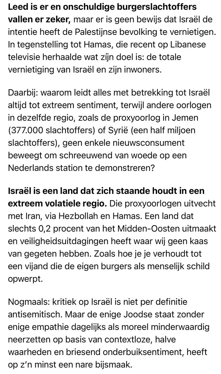 <a href="/kittyherweijer/">Kitty Herweijer</a> raakt veel terechte punten in haar <a href="/AD/">a</a> column over Israel vs antisemitisme. Het is Premium artikel maar verdient om breed gelezen te worden (sorry <a href="/RennieRijpma/">Rennie Rijpma</a> voor stoute screenshots)