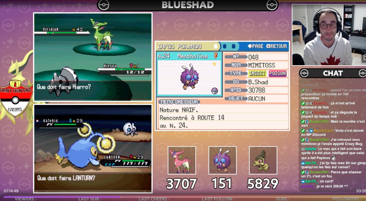 Non mais là c'est vraiment trop. Mimitoss était ma cible. A 33%. Je trouve le shiny en 151 rencontres, première phase, en stream. C'est mon 99ème shiny Full Odds, et il est tout simplement criminel ✨✨✨